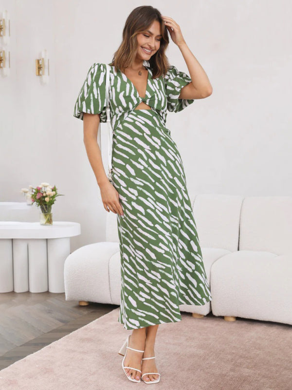 Women's Printed Printed V-Neck Midi Dress