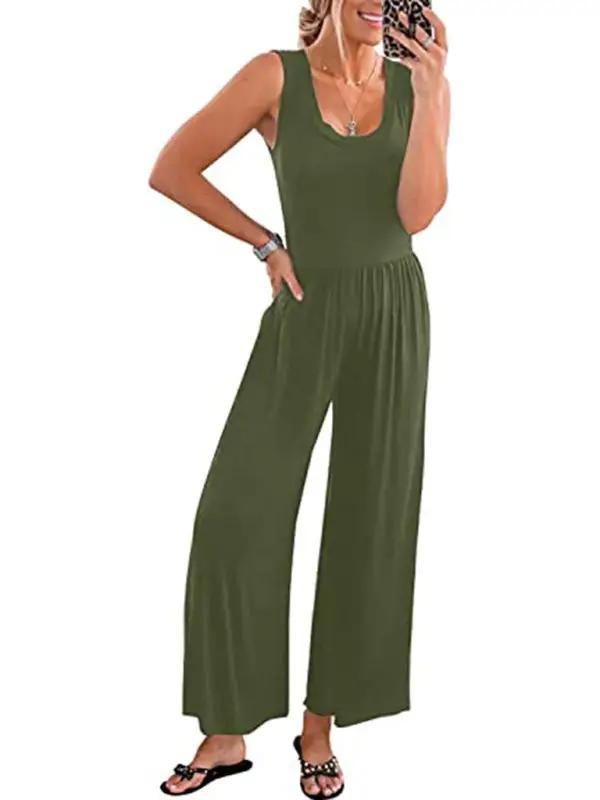 Women's Solid Color Loose Sleeveless Jumpsuit