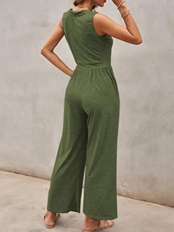 Women's Solid Color Loose Sleeveless Jumpsuit