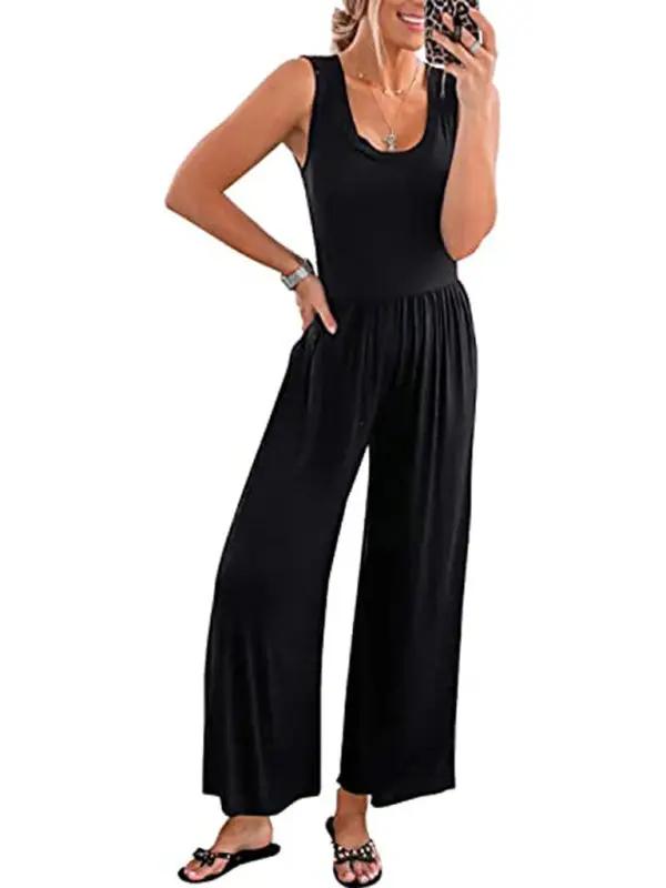 Women's Solid Color Loose Sleeveless Jumpsuit