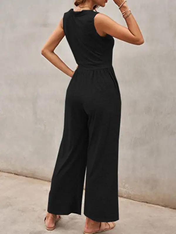 Women's Solid Color Loose Sleeveless Jumpsuit