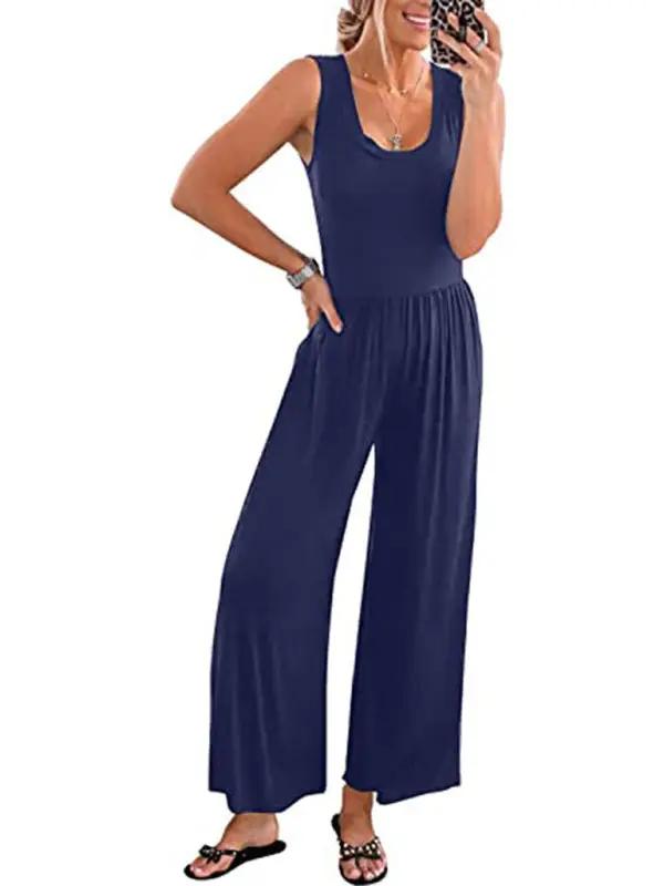 Women's Solid Color Loose Sleeveless Jumpsuit