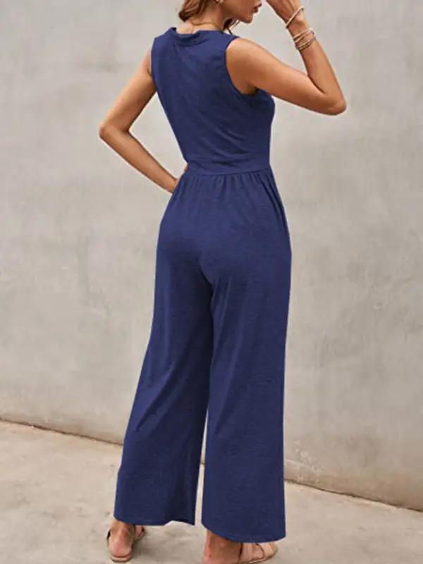 Women's Solid Color Loose Sleeveless Jumpsuit