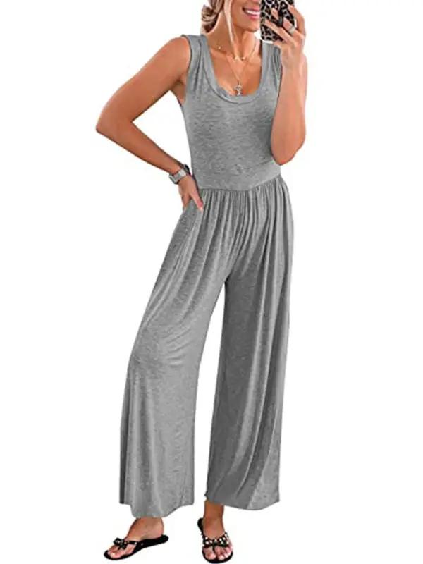 Women's Solid Color Loose Sleeveless Jumpsuit