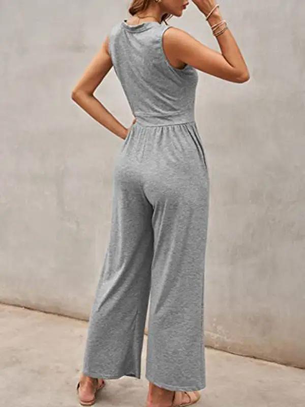 Women's Solid Color Loose Sleeveless Jumpsuit