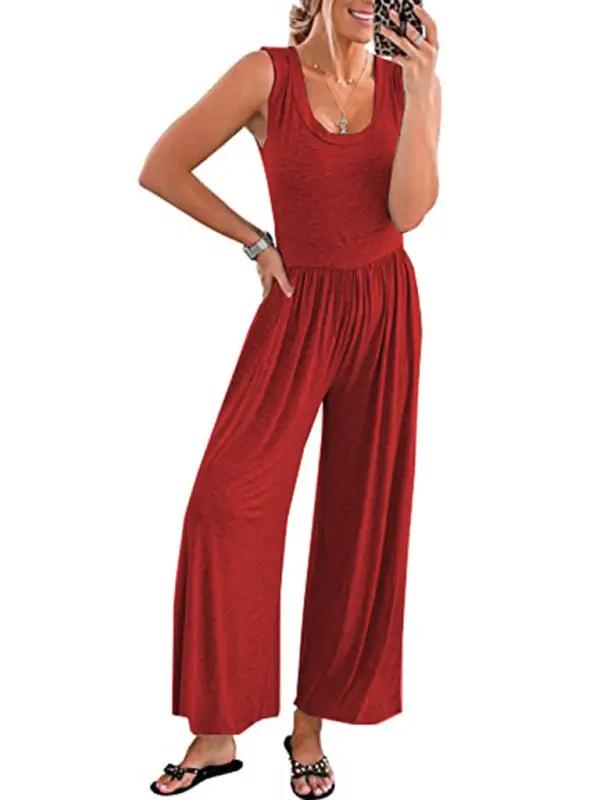 Women's Solid Color Loose Sleeveless Jumpsuit