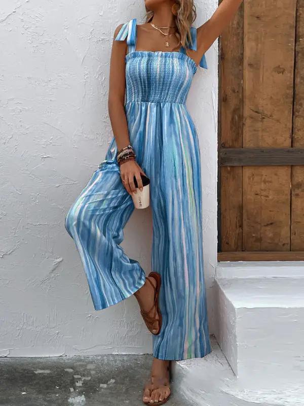 Women's Casual Fashion Abstract Irregular Striped Suspender Jumpsuit