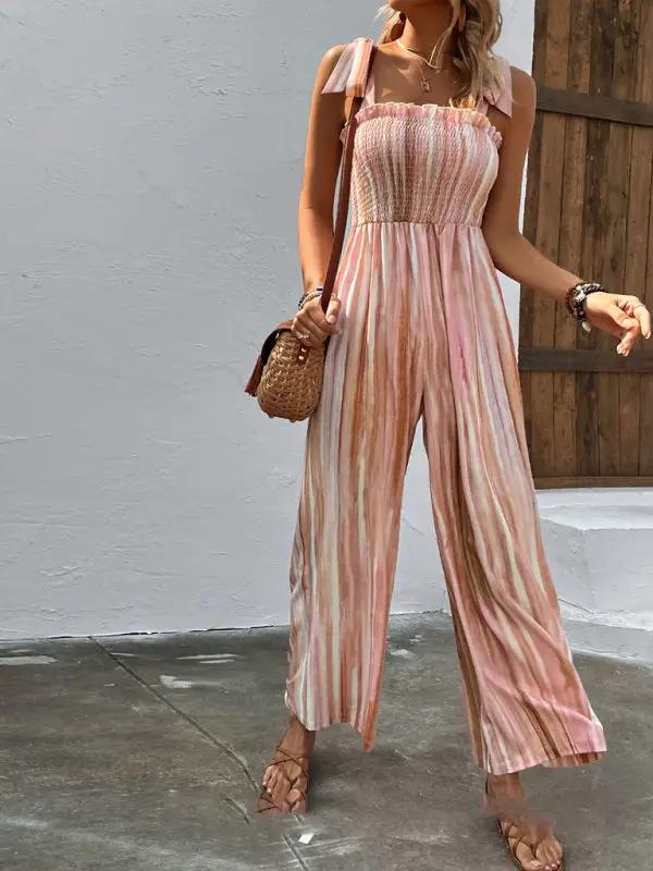 Women's Casual Fashion Abstract Irregular Striped Suspender Jumpsuit