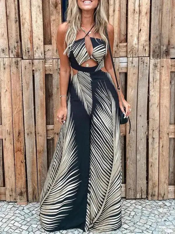 Women's Irregular Printed Sling Jumpsuit