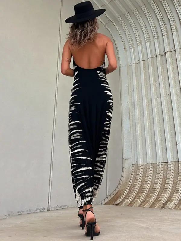 Women's Irregular Printed V-Neck Jumpsuit