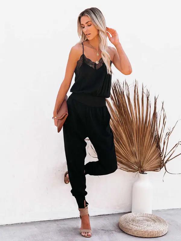 Spring and summer new sexy suspenders loose casual stitching jumpsuit