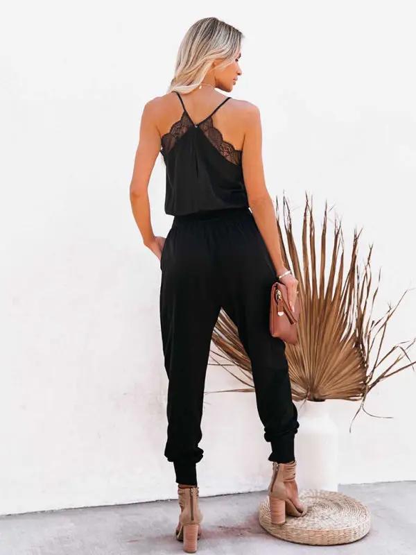 Spring and summer new sexy suspenders loose casual stitching jumpsuit