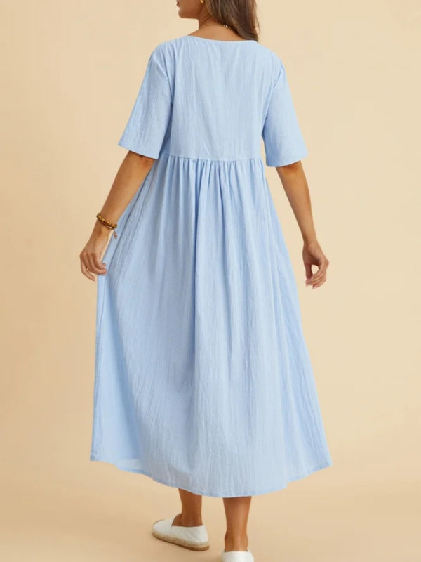 Loose Round Neck Half Sleeve Midi Dress