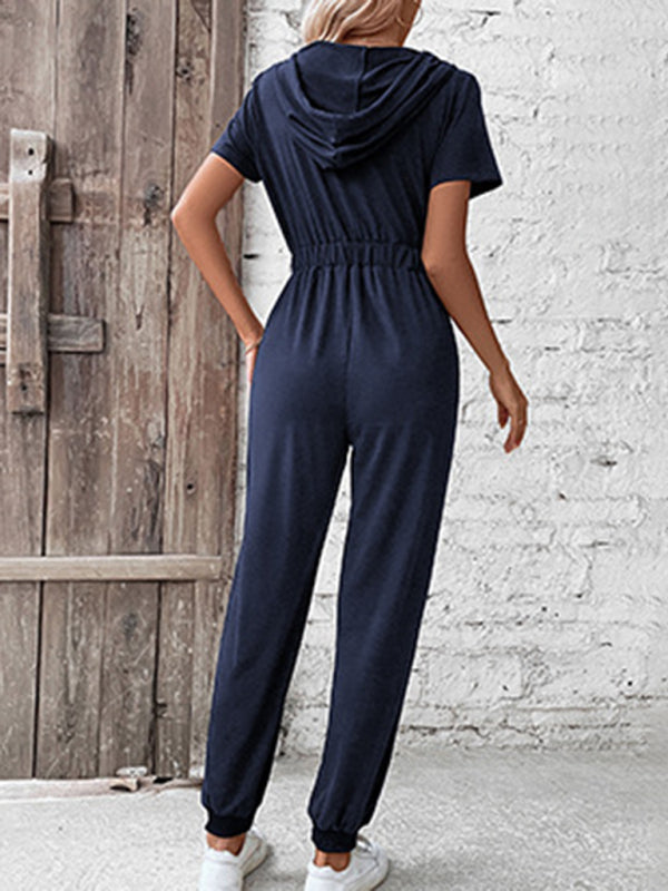 Hooded Zip Loose Casual Cargo Jumpsuit