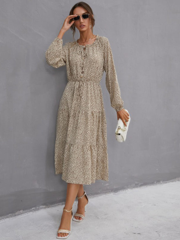 women's leopard print long sleeve dress