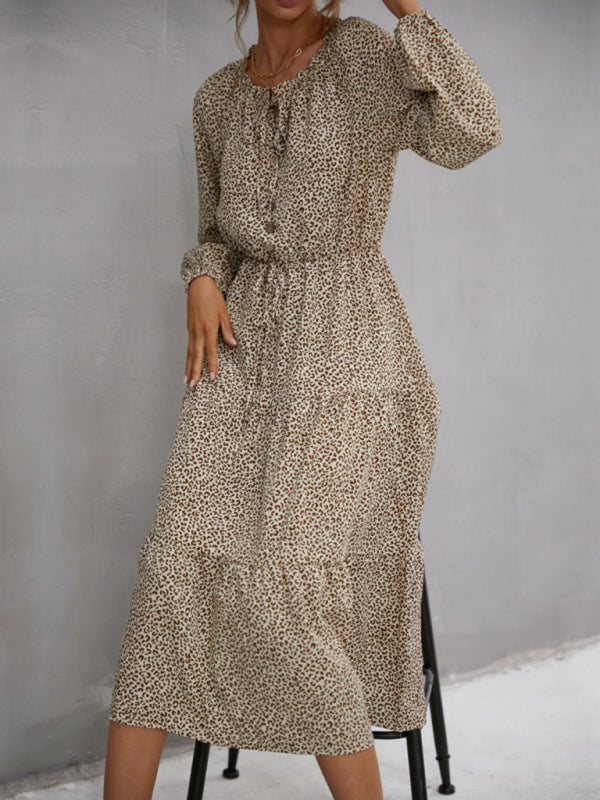 women's leopard print long sleeve dress