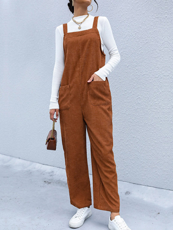 Women's Corduroy Pants Loose Solid Color Overalls