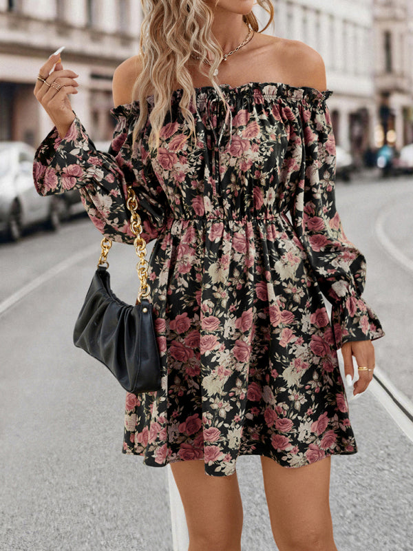 New Elegant Casual One Shoulder Floral Retro Party Dress