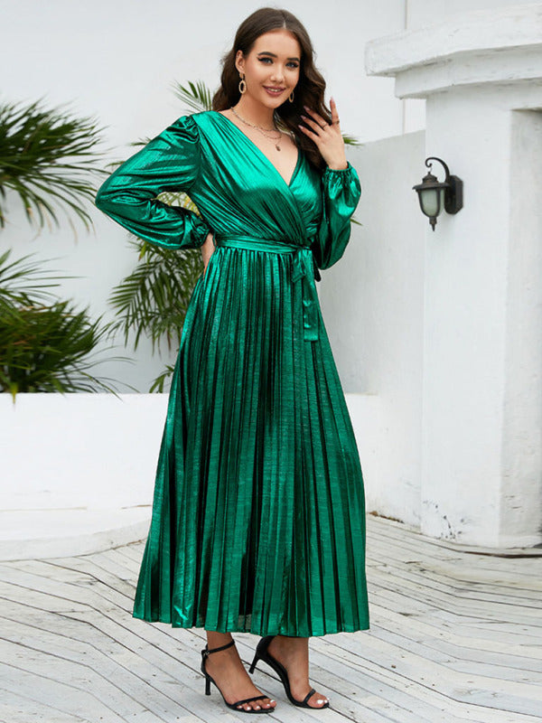 shiny Party evening dress elegant long sleeve dress