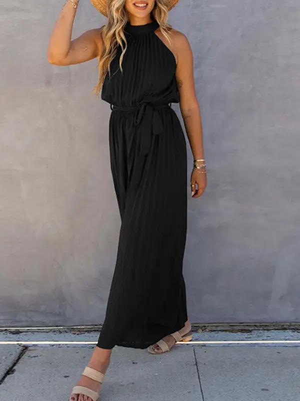 New women's off-shoulder halter neck pleated jumpsuit