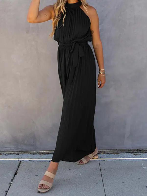 New women's off-shoulder halter neck pleated jumpsuit