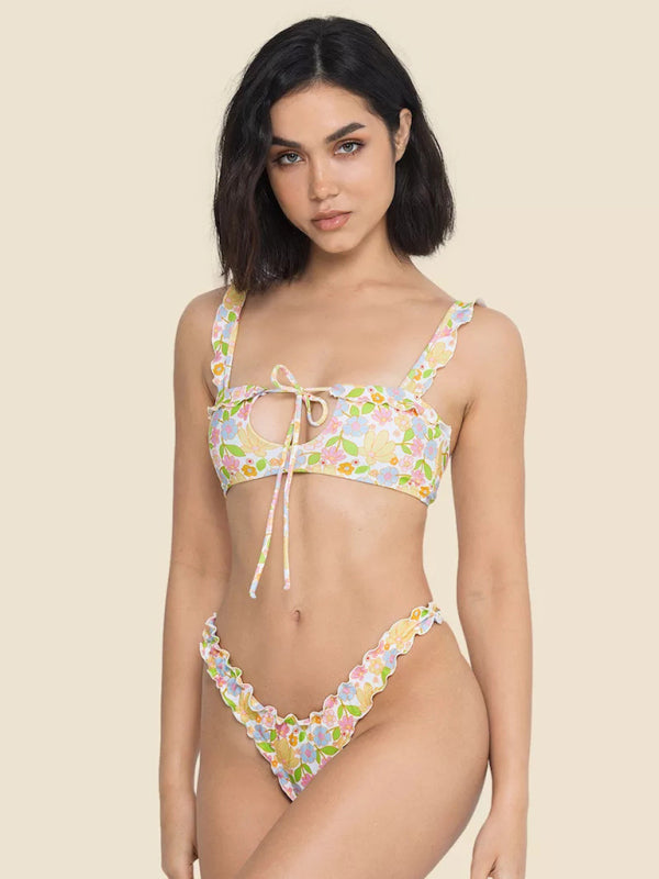 Women's new multi-color printed small fresh swimsuit lace split swimsuit bikini