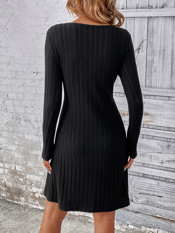 Women's Fashion Button Waist Long Sleeve Dress