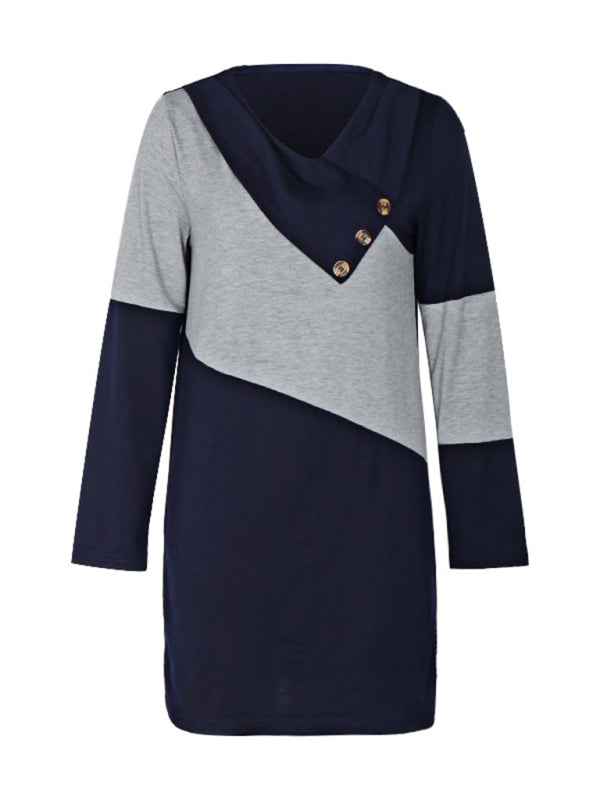 New women's casual color block long sleeve sweatshirt dress