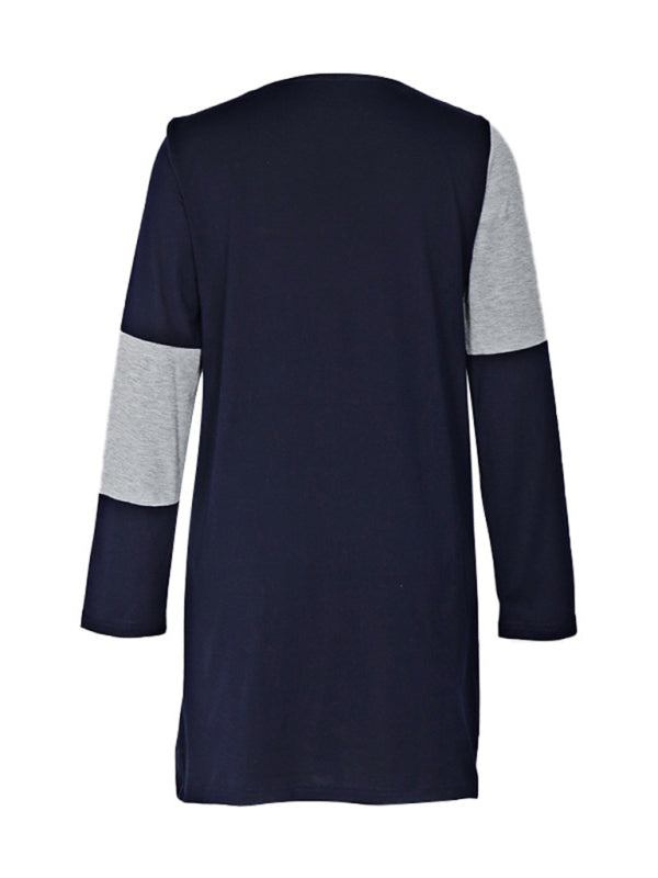 New women's casual color block long sleeve sweatshirt dress