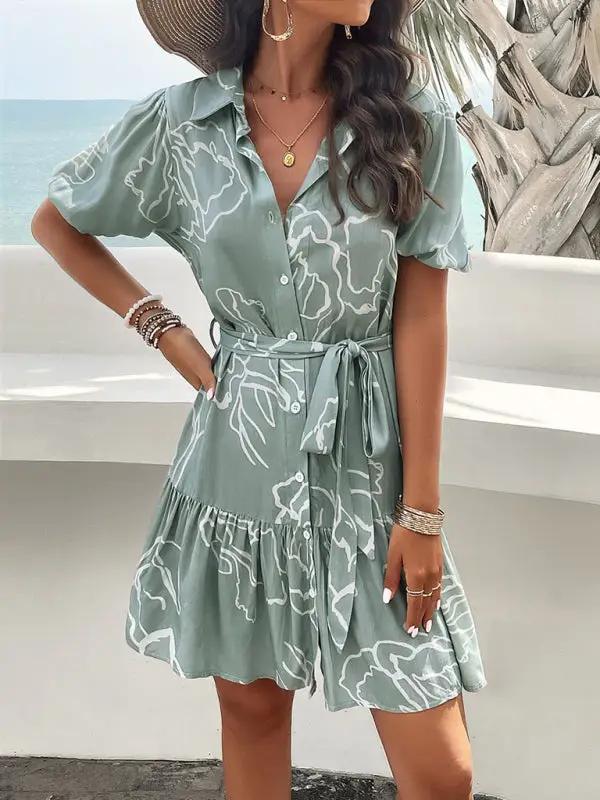 Women's elegant printed short-sleeved dress