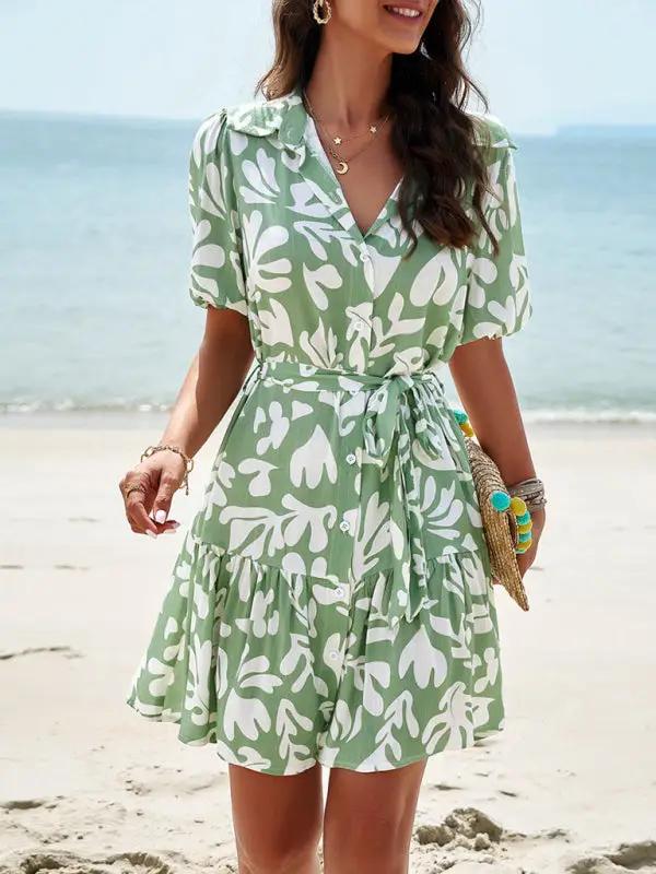 Women's elegant printed short-sleeved dress