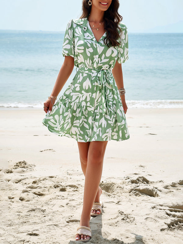 Women's elegant printed short-sleeved dress