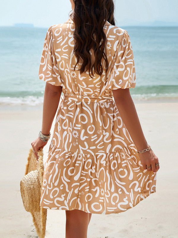 Women's elegant printed short-sleeved dress