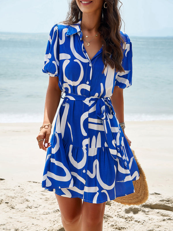 Women's elegant printed short-sleeved dress