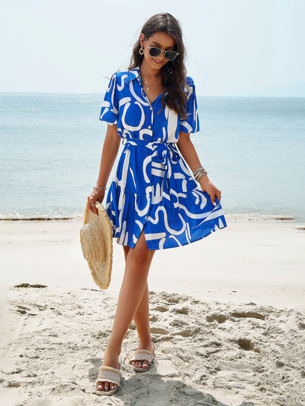 Women's elegant printed short-sleeved dress