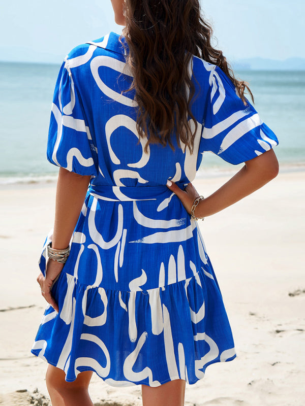 Women's elegant printed short-sleeved dress