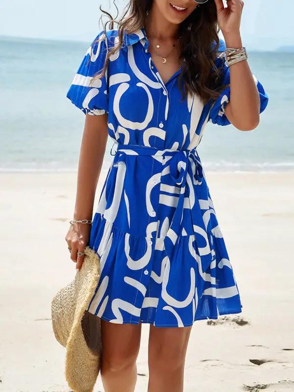 Women's elegant printed short-sleeved dress