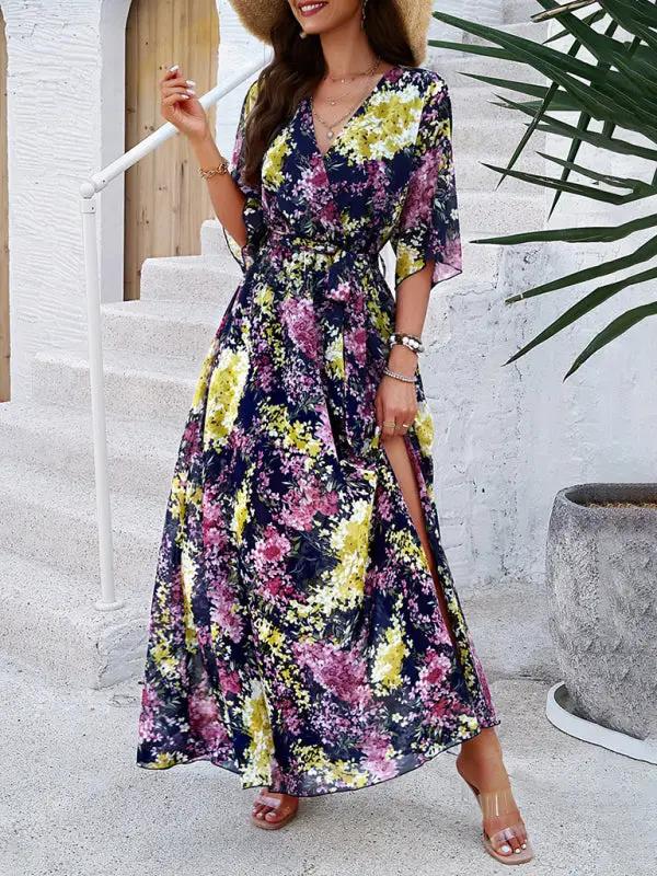 Women's Elegant Printed Waist Dress