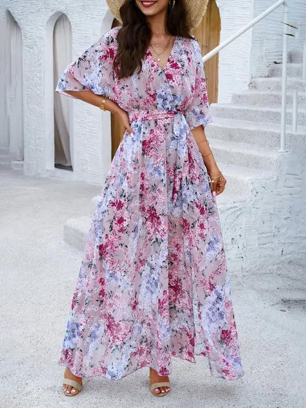 Women's Elegant Printed Waist Dress