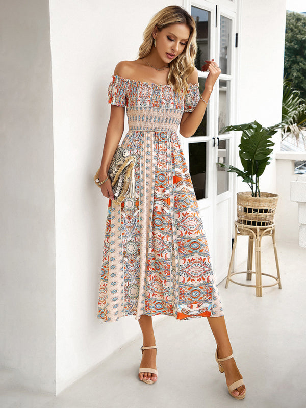 Women's one-shoulder bohemian slit dress