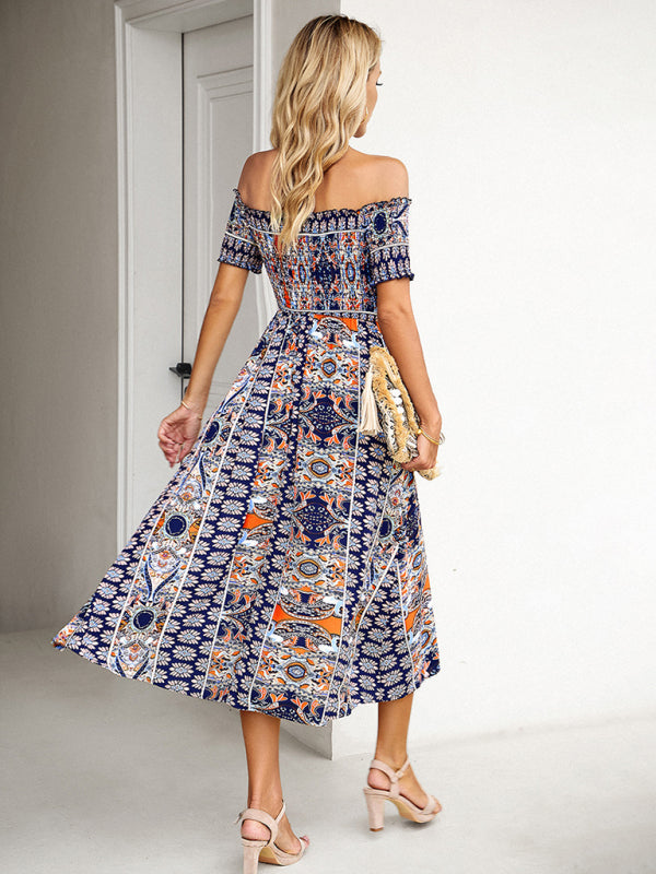 Women's one-shoulder bohemian slit dress