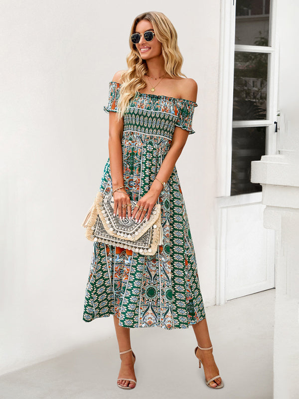 Women's one-shoulder bohemian slit dress