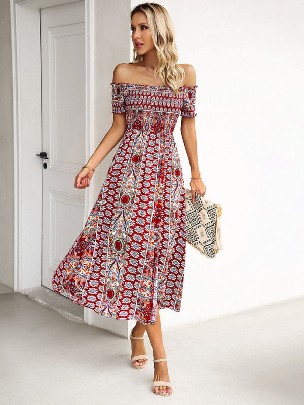 Women's one-shoulder bohemian slit dress