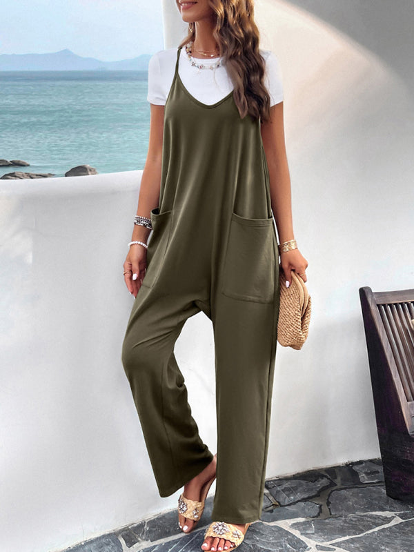 Women's casual solid color slim fit jumpsuit