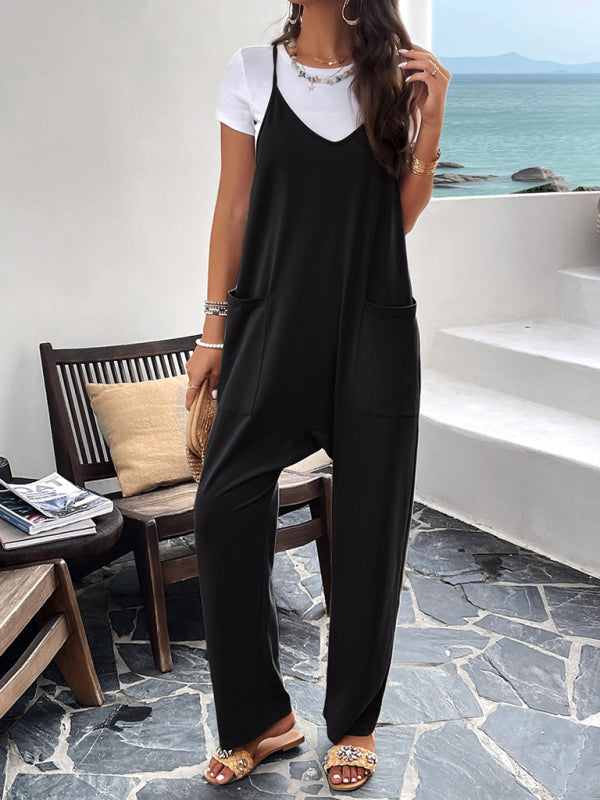 Women's casual solid color slim fit jumpsuit