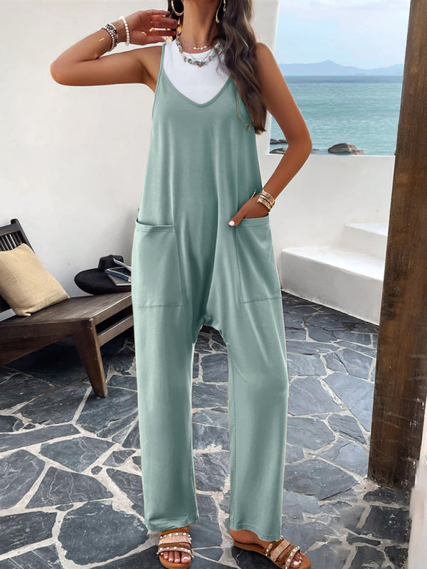 Women's casual solid color slim fit jumpsuit