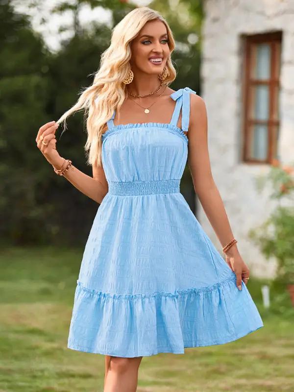 Women's vacation one-shoulder ruffled dress