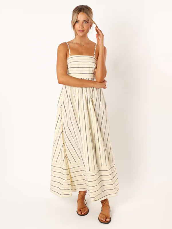 Women's new striped sleeveless strapless backless casual dress