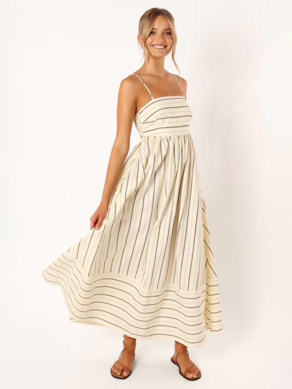 Women's new striped sleeveless strapless backless casual dress