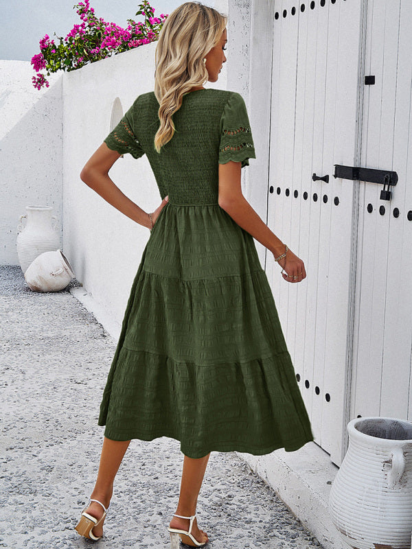 Women's Solid Color Temperament Hollow Dress